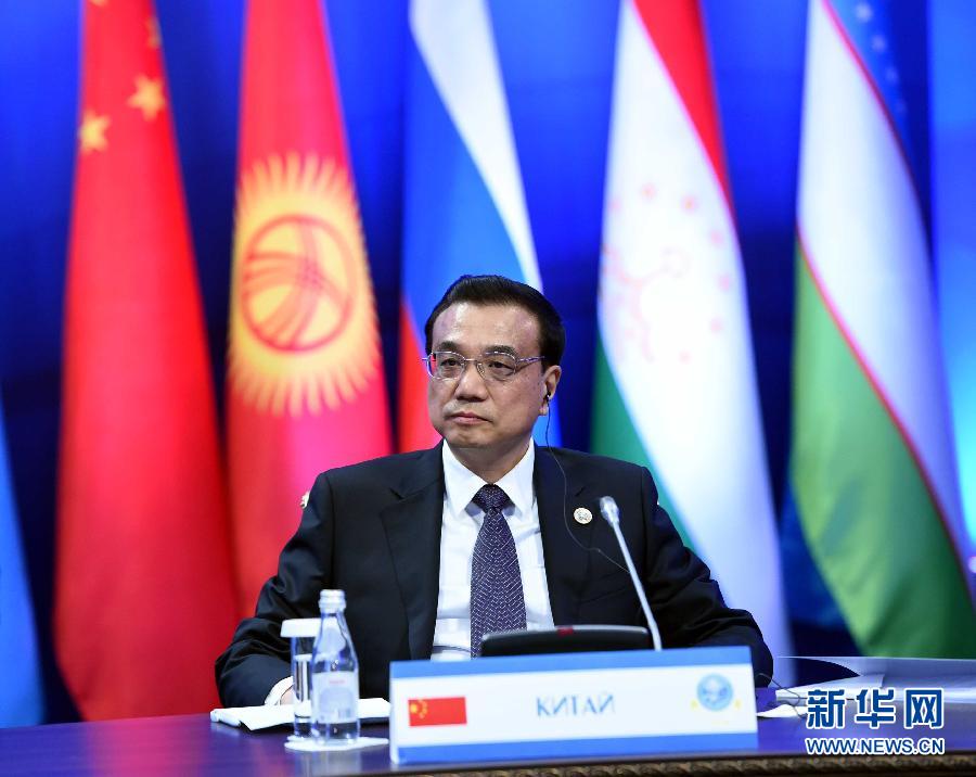 12月15日，中國國務院總理李克強在阿斯塔納出席上海合作組織成員國政府首腦理事會第十三次會議。 新華社記者 饒愛民 攝 