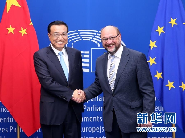 當(dāng)?shù)貢r(shí)間6月29日上午，國務(wù)院總理李克強(qiáng)在布魯塞爾會見歐洲議會議長舒爾茨。 新華社記者 龐興雷 攝