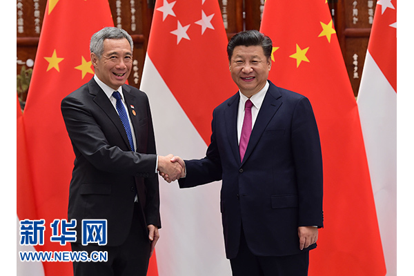 9月2日，國家主席習近平在杭州會見新加坡總理李顯龍。新華社記者張鐸攝